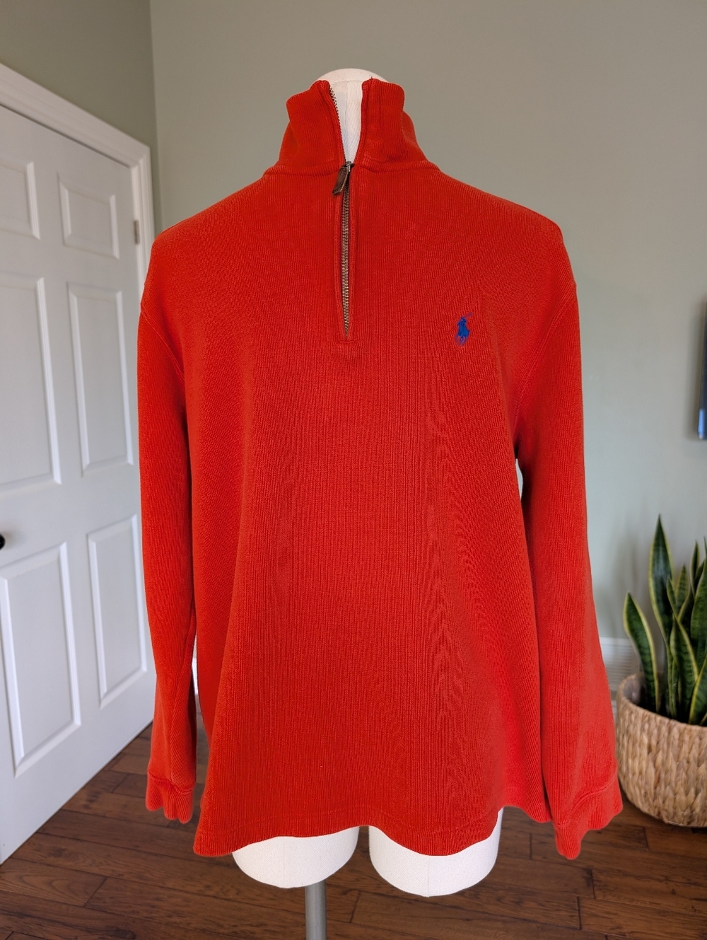 Polo Ralph Lauren Men’s Sweater Quarter Zip Orange Cotton Golf Preppy Size M